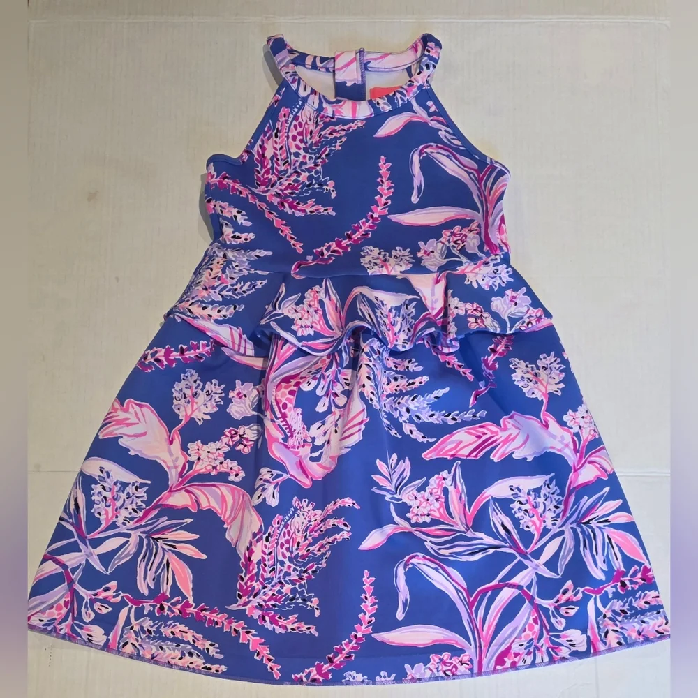 Lilly Pulitzer Girls Caesara dress Iris Blue Wild Within Size 6-7 - Picture 1 of 4